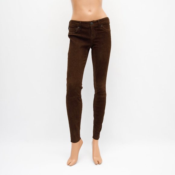True Religon Dark Brown 'Casey' Lamb Suede Leggings Sz26 $750